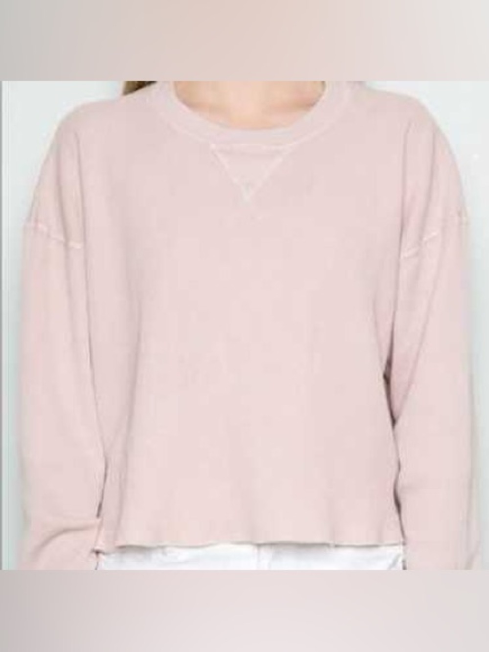 Brandy Melville/ John Galt Light Pink Waffle Cropped Long Sleeve Top.